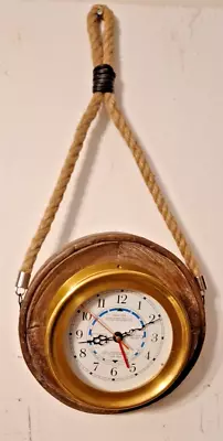 Brass Nautical Port Hole  Chelsea Look Clock On Unique Wall Hanger • $49.95