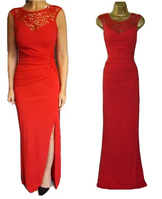 £39.99 • Buy Lipsy Red  Maxi Dress 12 Lace Sequin Evening Party Occasion Gown Wedding Prom