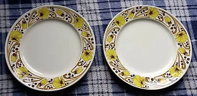 2 Sampson Bridgwood 'melanie' Fab Yellow Floral Pattern Dinner Plates-9.5   • £14.94