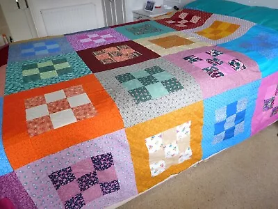 Very Large Vintage Patchwork Throw/ Bedspread. 75  X 75    Handmade FREEPOST • £50