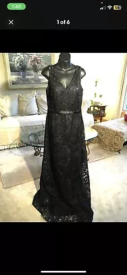 Black Dress Gown 10 Lace Medium M /l  Mother Of The Bride Classy Ellegant Large • $69.99