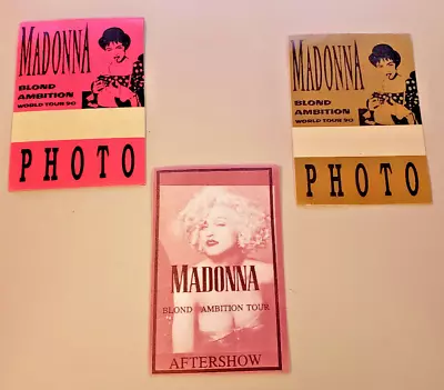 Madonna - 1990 Blond Ambition Tour Passes (3 Different) 2 Photo +  1 Aftershow • $25