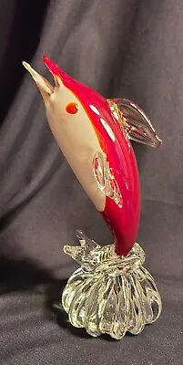 Vintage Murano Blown Glass Red White Jumping Dolphin Paperweight Figurine  7  • $20