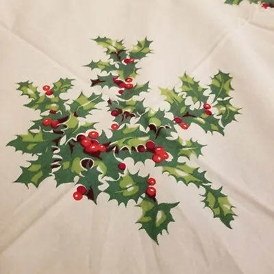 $52 • Buy Vintage Christmas Hollyberry Holly Red Berry Tablecloth 1950s Wilendur Cotton