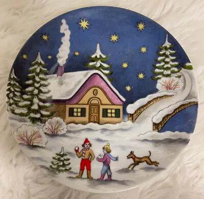 Kaiser W GERMANY Porcelain Plate Winter Snow Christmas Children Dog Play MOTIV 1 • $19.99