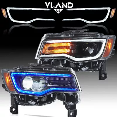 For 2014-22 Jeep Grand Cherokee VLAND Projector Full LED Headlights DRL Startup • $539.99