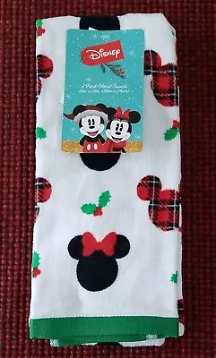 Disney Mickey & Minnie Mouse White Red Plaid 2pk Hand Towel Holiday Christmas • $12