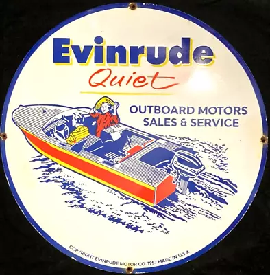 Vintage Art EVINRUDE OUTBOARD MOTORS 1957 PORCELAIN SIGN Rare Advertising 30  • $199