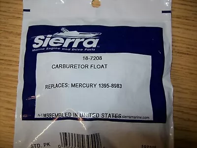 $15.95 • Buy Mercury Sierra Carburetor Float 18-7208 1395-8983 Outboard Boat Motor