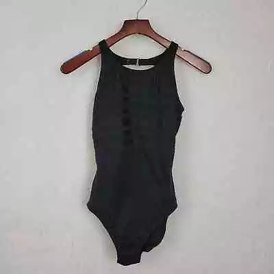 Vintage Cole Of California Bathing Suit Large Black One Piece Low Open Back  • $42