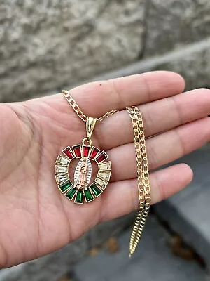 Gold Plated Chain  With Pendant 24” / Cadena Bañada En Oro Virgen De Guadalupe • $17.99