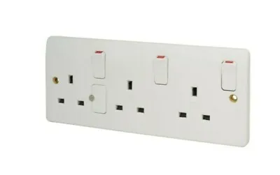 MK Logic Plus 13A 3 Gang Double Pole Dual Earth Switched Socket - White • £27.99