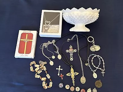 Vintage Christian Religious Catholic Fenton Candle Necklace Bracelet Jewelry Lot • $10