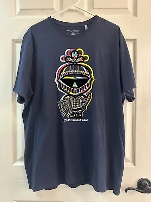 Karl Lagerfeld Mens Sz XL Armored Sir Karltoon Graphic Knight Navy T-Shirt EUC • $21.99