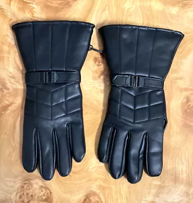 Nwot-men's Black Faux Vegan Leather Motorcycle Biker Gloves-o/s-fits M & L • $24.99