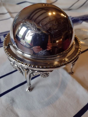 £50 • Buy Vintage Silver Plated Roll Top Butter / Caviar Dish With Glass Liner