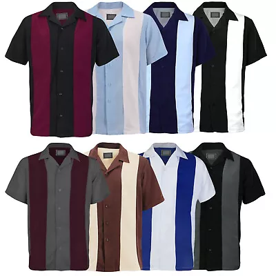 Men's Classic Two Tone Casual Guayabera Bowling Button Up Dress Shirt • $28.34