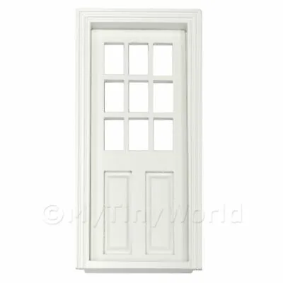 Dolls House Miniature White Painted 9 Panel Glazed Wood Door • £7