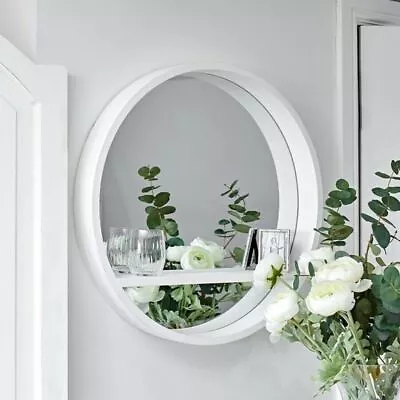 Round Wall Mirror With Shelf White Plastic Home Decoration Nautical Display 34cm • £19.99