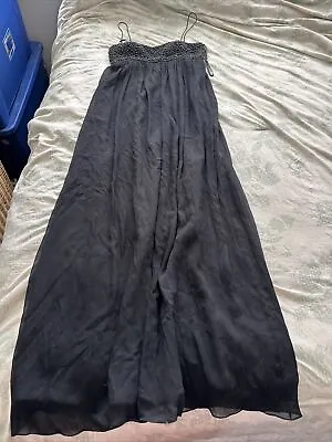 Aidan Mattox Heavily Beaded Black Silver Sequin Sleeveless Gown Silk Size 12 • $32.99