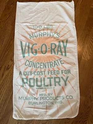 Vintage 100 Lb Fabric Feedsack - Orange Green Vig-o-Ray 38x18 Unopened • $5.50