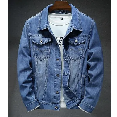 Mens Blue Denim Jacket Lightweight Jeans Collared Top With 4 Pockets Sizes S M L • $52.95
