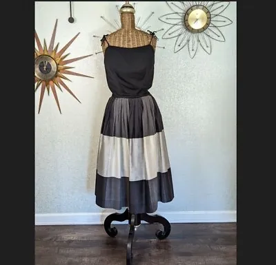 Vintage Jean Of California 1950s Cocktail Party Dress Black And Gray Tea Length • $125