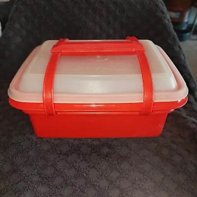 Tupperware Pack N Carry Lunch Box Lid & Handle Vintage Orange #1254-1 • $13.52