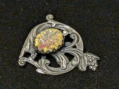 Vintage Dragon's Breath Glass Cabochon Silver Toned Flower Brooch 2  • $16.99