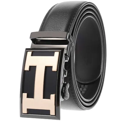 Business Men's Real Leather Belt Automatic Buckle Belt Ratchet Strap Jeans Dress • $12.99