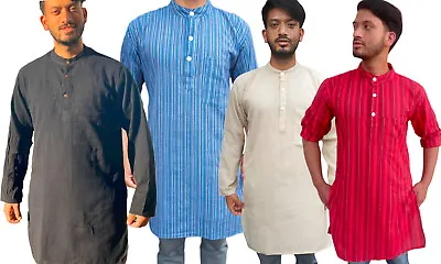 Indian Punjabi Men's Collarless Long Full Sleeve Kurta Shirt Grandad Kurtha PBRB • £17.99