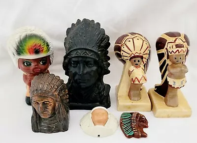 Lot Of 7 Vintage Native American Bobble Head Nodder Chalkware Carved Figurine  • $0.99