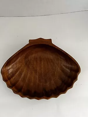 Vintage Monkey Pod Wood Clam Shell Bowl Serving Dish Made In Philipines • $15