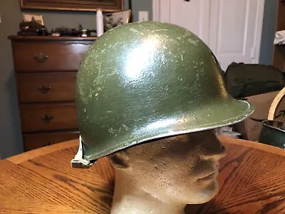 WW2 US Army M1 Helmet Fixed Bale Front Seam  Complete With Liner Named • $300