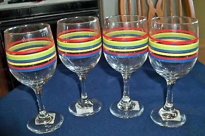 $24.99 • Buy Set 4 Libbey Fiesta  Mambo Wine Water Goblets Glasses Stripe Stemware.