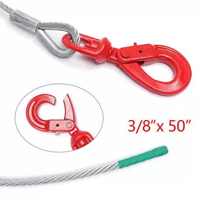 Wire Rope Winch Cable 3/8  X 50  3/8  X 100  Steel Core Self Locking Swivel Hook • $25