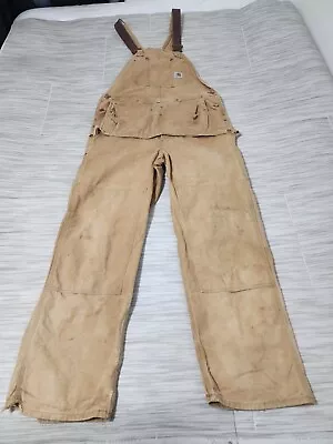 Vtg Carhartt R28 Carpenter Double Knee Bibs Overalls W/ Nail Apron USA  40 X 32  • $64.99