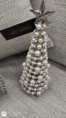 NEW Rachel Zoe CHRISTMAS TREE PRISM Faux Pearls 12.5  Cone Shaped Holiday Silver • $52.95