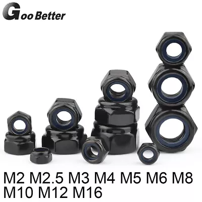 M2 M2.5 M3 M4 M5 M6 M8 M10 M12 M16 Hex Nylon Plastic Insert Locking Nuts Black • $94.50