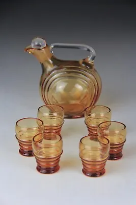 Scarce Cambridge Glass Amber Nautilus Decanter W/6 Small Cordials Tumblers • $99.99