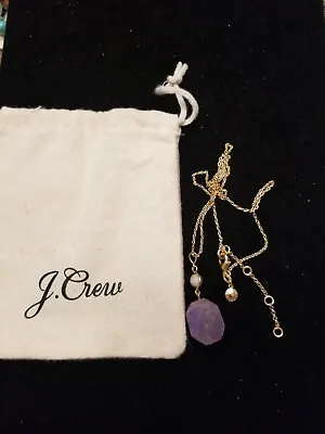 J. CREW Purple Iridescent Stone Pendant And Gold Tone Adjustable Necklace W/ Bag • $25
