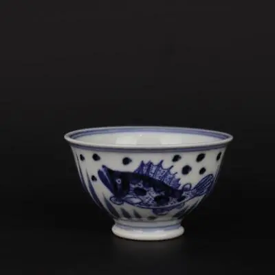 3.5  Collect Chinese Ming Blue-and-white Porcelain Animal Fish Fishalgae Cup • $18.99