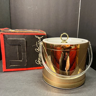$27.98 • Buy Vtg MCM Georges Briard Gold & Lucite Ice Bucket Vertical Stripe 3 Qt  Orig Box