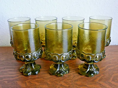Tiffin Franciscan Madeira Olive Green Lot Of 7 Vintage Footed Water Wine Goblets • $20