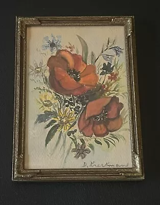 Vintage Original Watercolor Flowers Painting Framed Signed D. Kreckman • $39.94