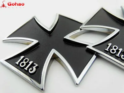 2X Motorcycle Tank Fairing Fender Side Metal 1813 Iron Cross Emblem Decal Badges • $11.19