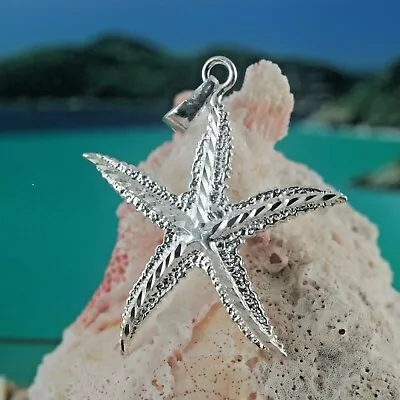 Large Sterling Silver Diamond Cut High Polished Starfish Pendant • $33