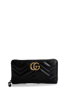 Gucci Womens Marmont Matelassé Organize GG Logo Continental Wallet Black Leather • $799.99