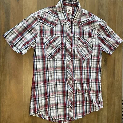 True Religion Women’s Plaid Western Pearl Snap Cowgirl Short Sleeve Shirt Size L • $17.82