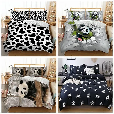 Cartoon Panda 3D Print Soft Duvet Quilt Cover Bedding Single Double King Size UK • £27.99